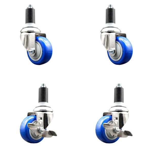 Service Caster 3 Inch 316SS Blue Poly Swivel 1-3/8 Inch Expanding Stem Caster Brake SCC, 2PK SS316EX20S314-PPUB-BLUE-2-TLB-2-138 - main